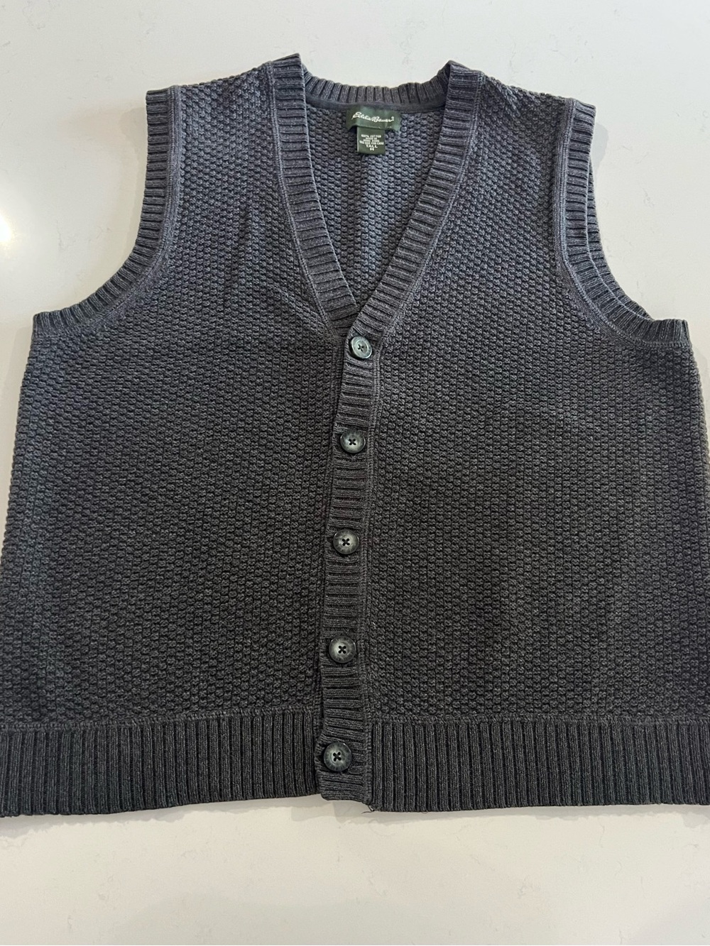 Eddie Bauer Men's Textured Charcoal Knit Button Vest - Classic Everyday Layer